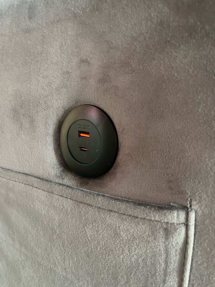 Matilda Convertible Velvet Sleeper Sofa Bed with USB charger Grey