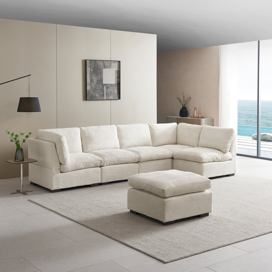 Lily Corduroy Fabric Modular Sofa Set 6 Seater Beige