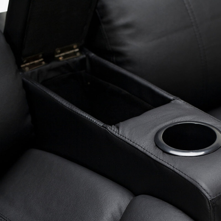 Anna Black Genuine Leather Electric Recliner 3 Seater