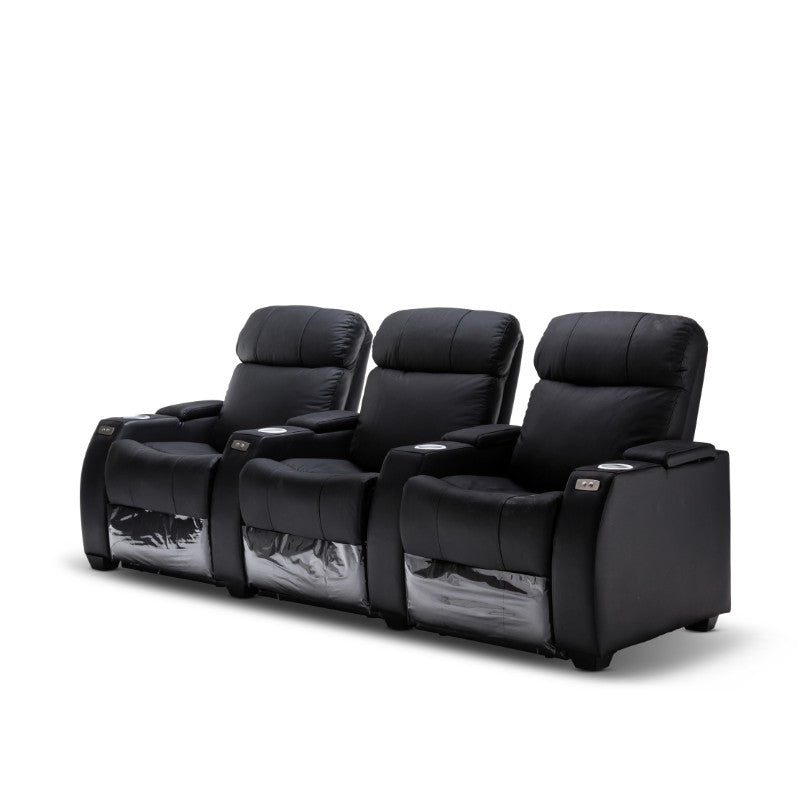 Anna Black Genuine Leather Electric Recliner 3 Seater