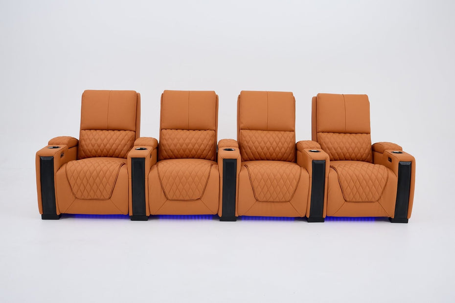 Alexandra Luxury Home Theatre Electric Recliner 4 Seater Orange