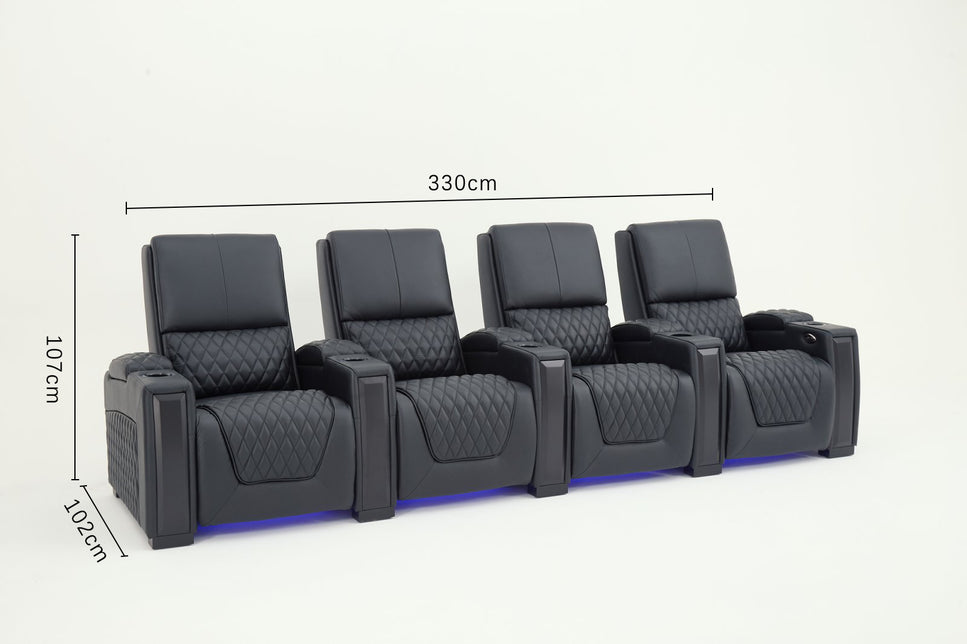 Alexandra Luxury Home Theatre Electric Recliner 4 Seater Black
