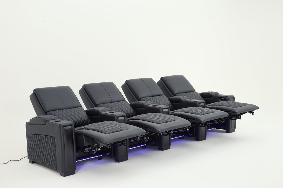 Alexandra Luxury Home Theatre Electric Recliner 4 Seater Black