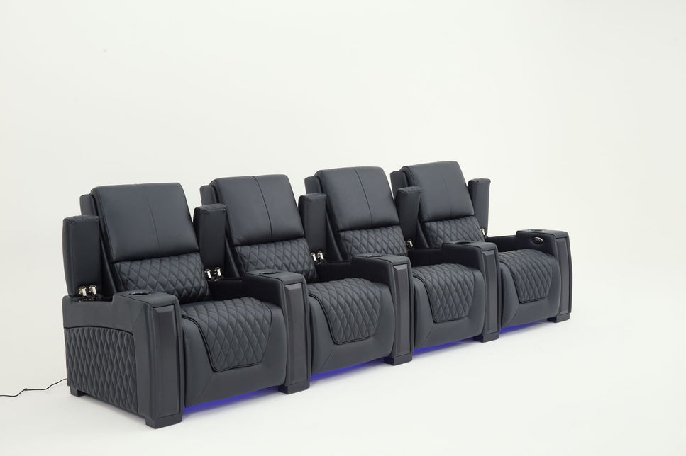 Alexandra Luxury Home Theatre Electric Recliner 4 Seater Black