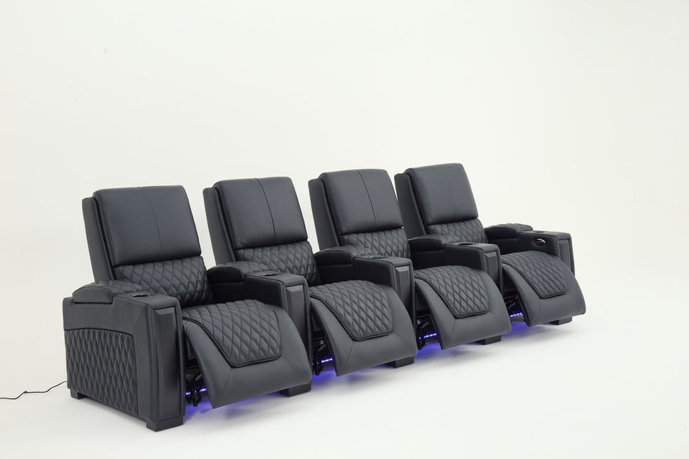Alexandra Luxury Home Theatre Electric Recliner 4 Seater Black