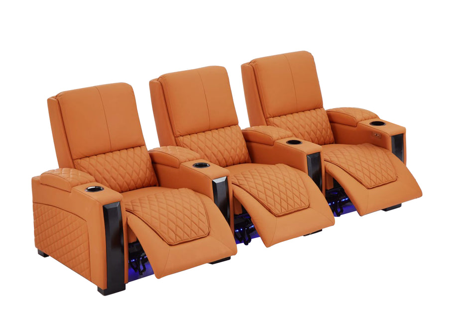Alexandra Luxury Home Theatre Electric Recliner 3 Seater Orange