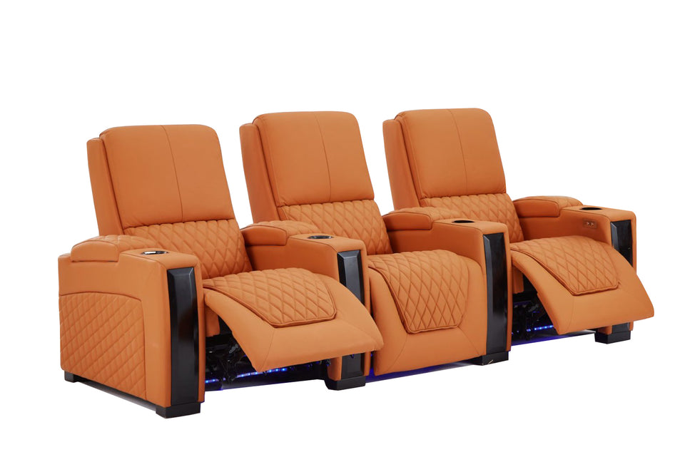 Alexandra Luxury Home Theatre Electric Recliner 3 Seater Orange