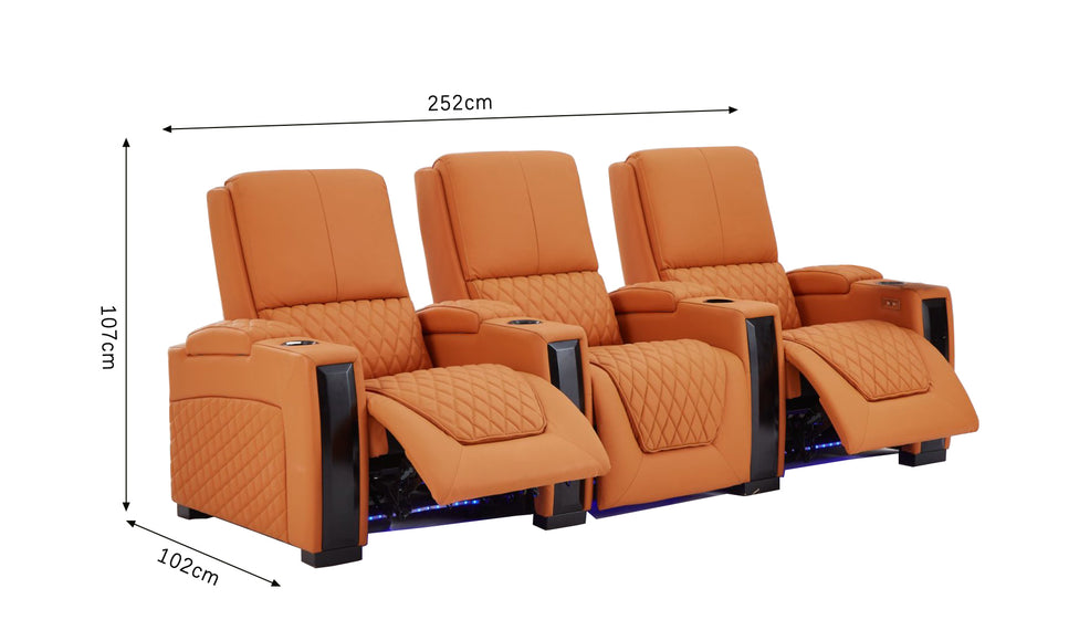 Alexandra Luxury Home Theatre Electric Recliner 3 Seater Orange