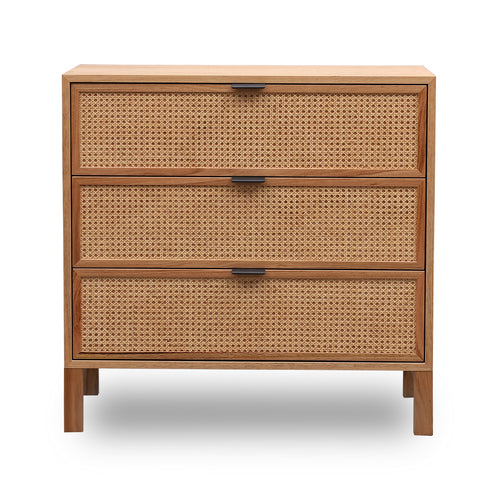 Junta Messmate Timber & Natural Rattan 3 Drawer Tallboy