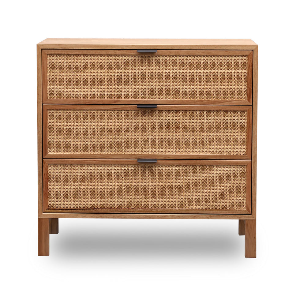 Junta Messmate Timber & Natural Rattan 3 Drawer Tallboy