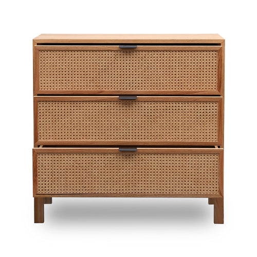 Junta Messmate Timber & Natural Rattan 3 Drawer Tallboy