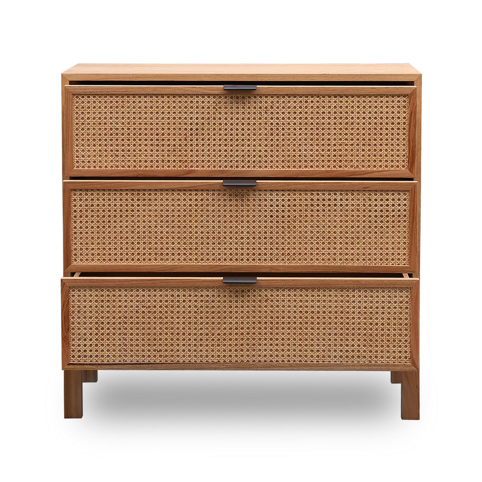 Junta Messmate Timber & Natural Rattan 3 Drawer Tallboy