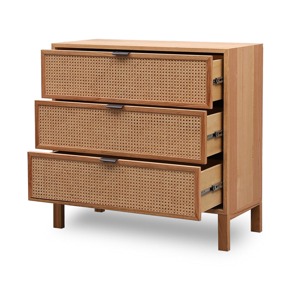 Junta Messmate Timber & Natural Rattan 3 Drawer Tallboy