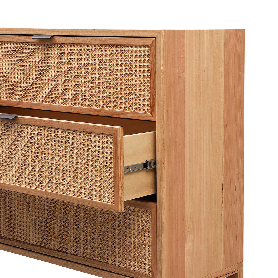 Junta Messmate Timber & Natural Rattan 3 Drawer Tallboy