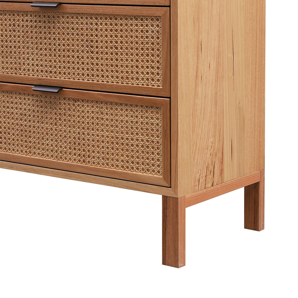 Junta Messmate Timber & Natural Rattan 3 Drawer Tallboy