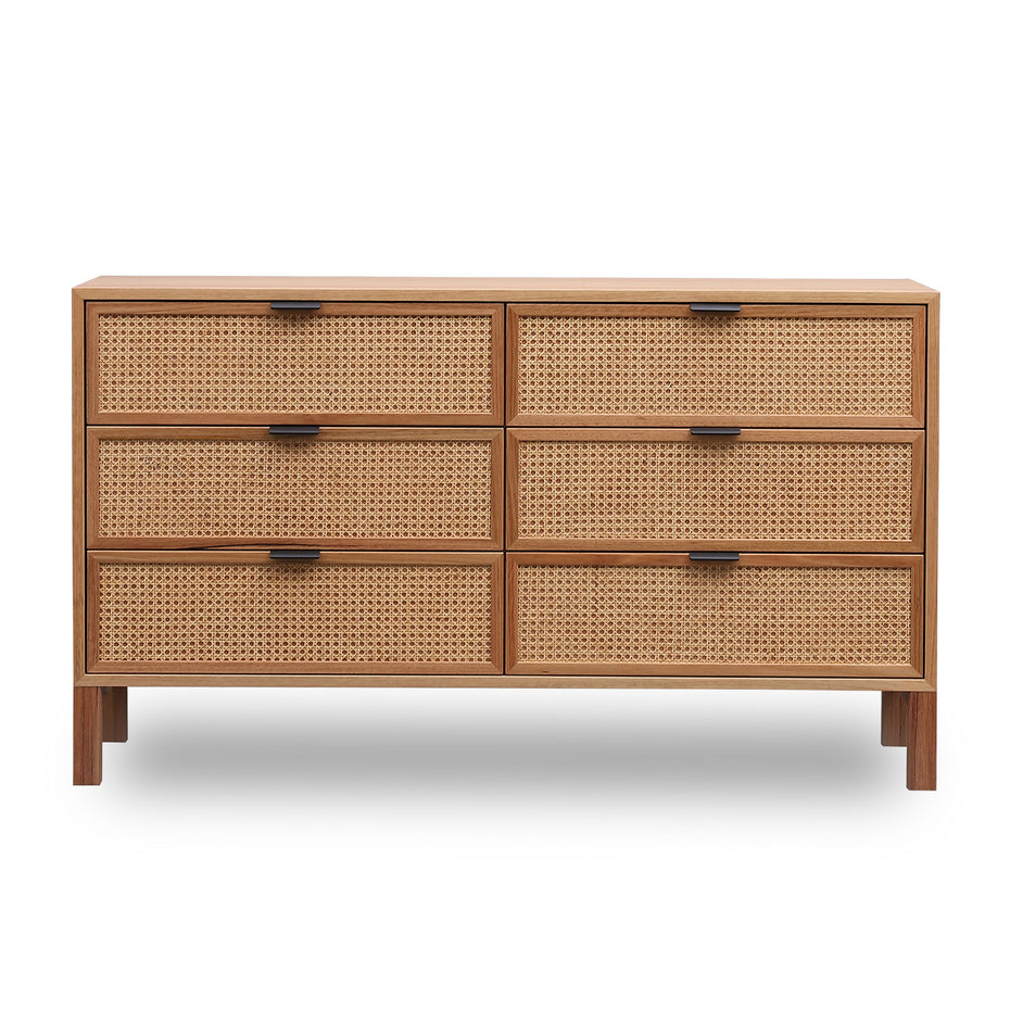 Junta Messmate Timber & Natural Rattan 6 Drawer Dresser