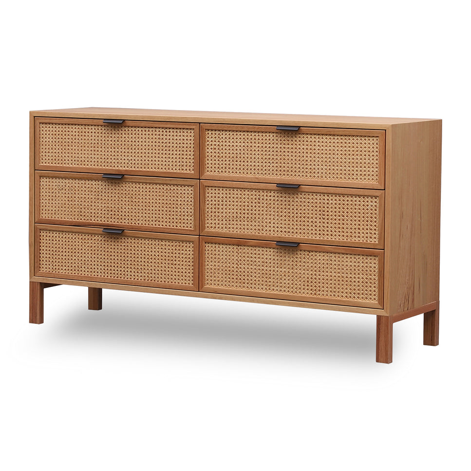 Junta Messmate Timber & Natural Rattan 6 Drawer Dresser