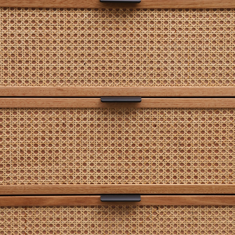 Junta Messmate Timber & Natural Rattan 6 Drawer Dresser