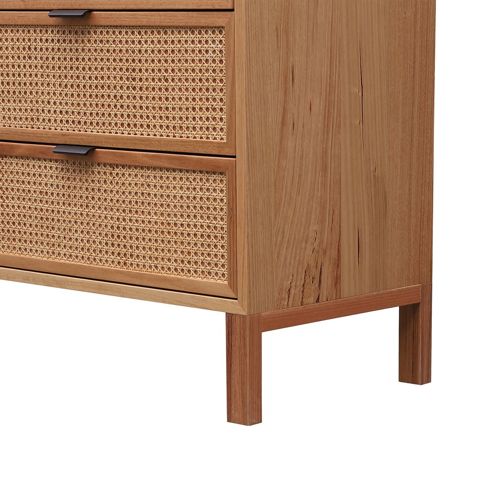 Junta Messmate Timber & Natural Rattan 6 Drawer Dresser
