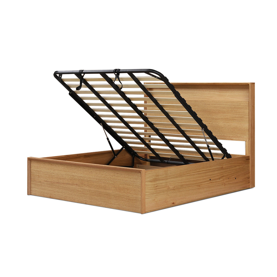 Flin Tasmanian Oak Gas Lift Bed Frame - Queen