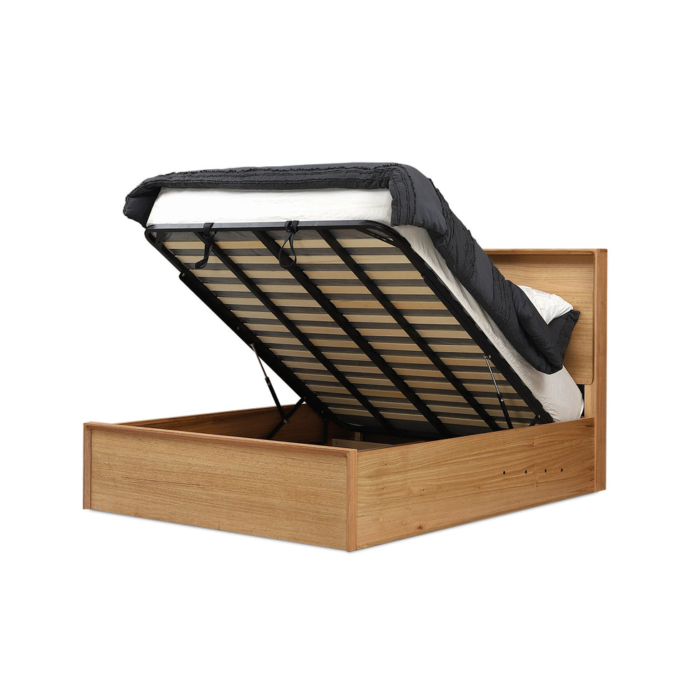 Flin Tasmanian Oak Gas Lift Bed Frame - Queen