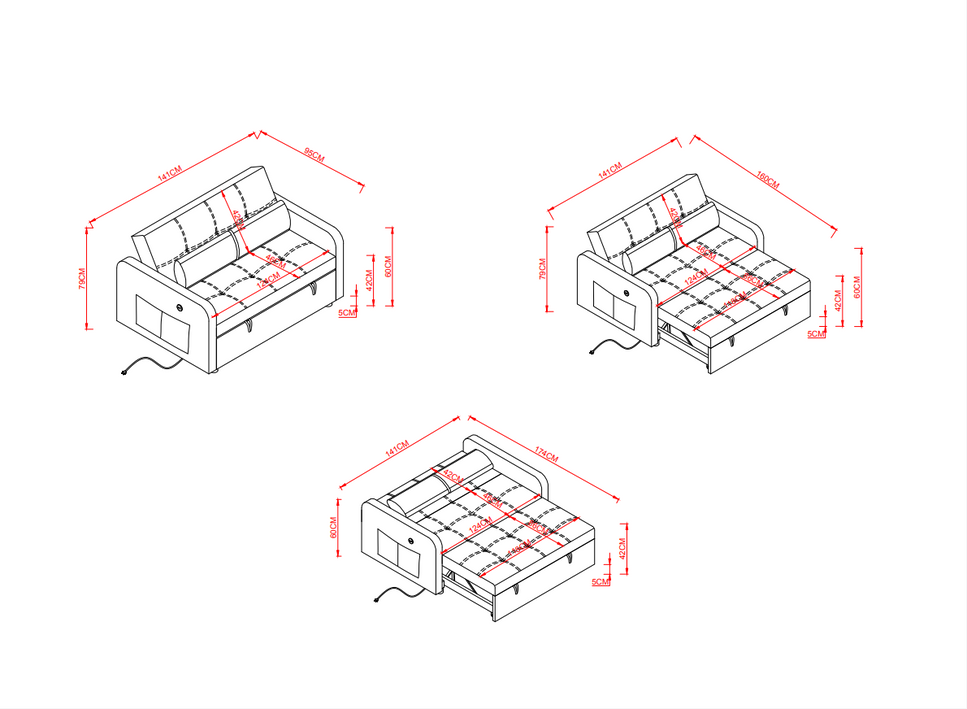 Matilda Convertible Velvet Sleeper Sofa Bed with USB charger Khaki