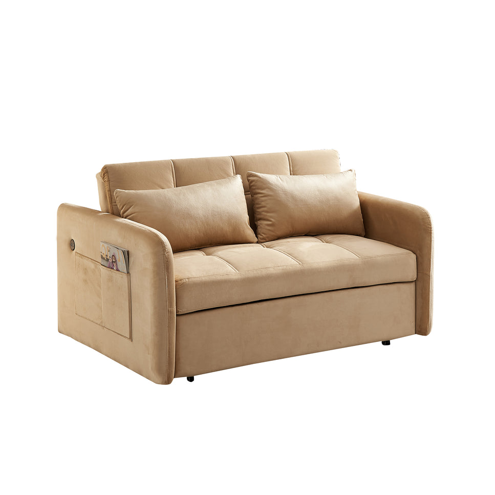 Matilda Convertible Velvet Sleeper Sofa Bed with USB charger Khaki