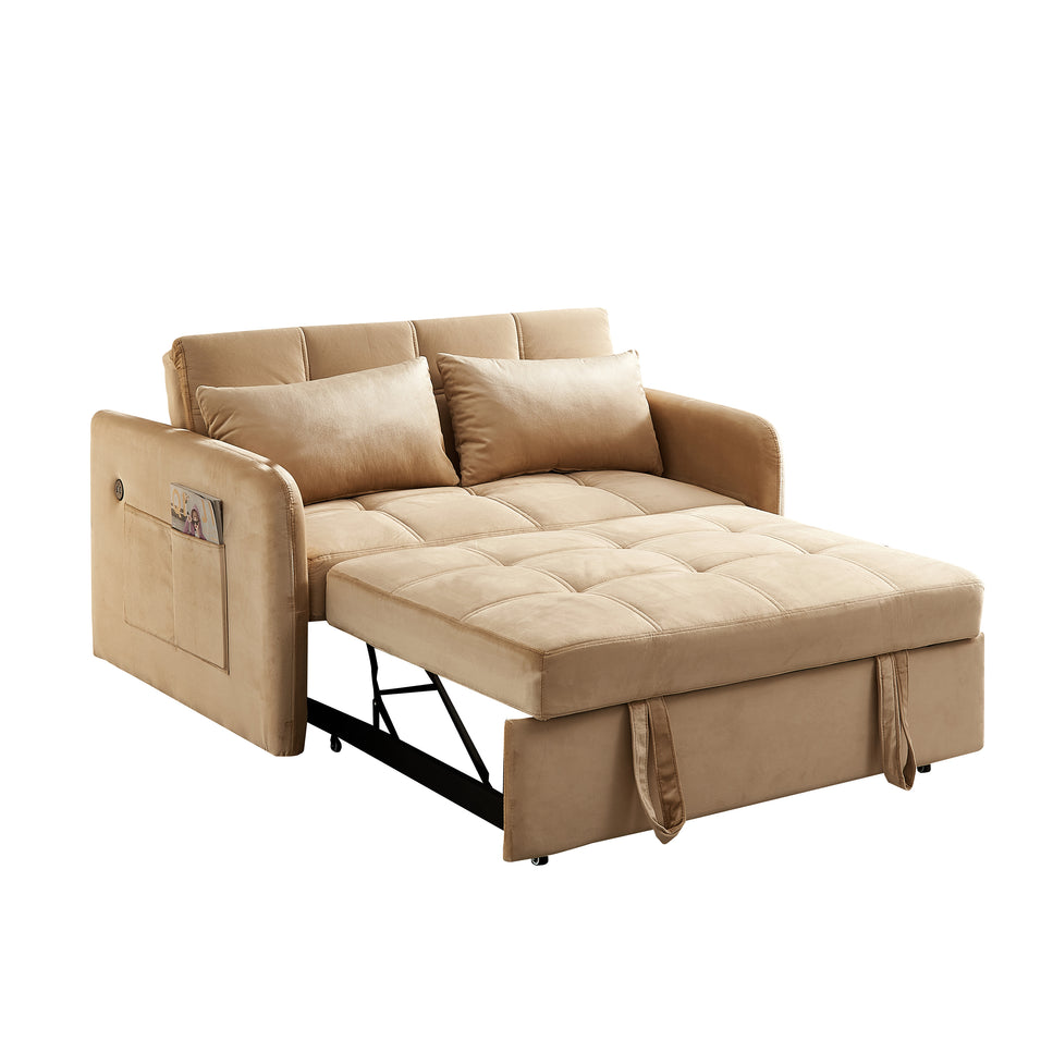 Matilda Convertible Velvet Sleeper Sofa Bed with USB charger Khaki