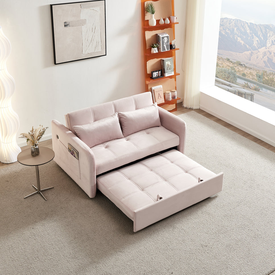 Matilda Convertible Velvet Sleeper Sofa Bed with USB charger Pink