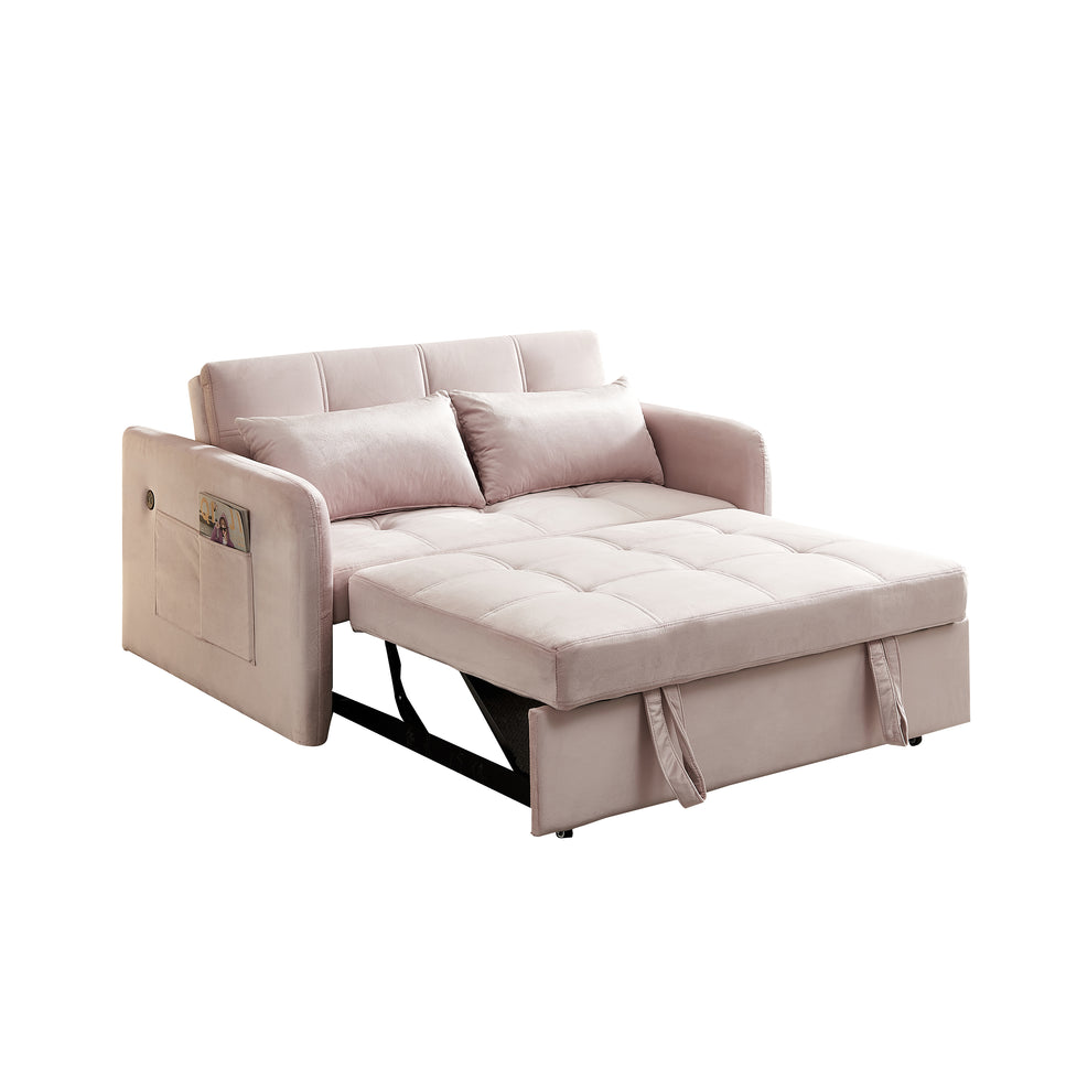 Matilda Convertible Velvet Sleeper Sofa Bed with USB charger Pink