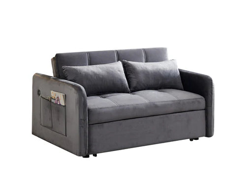 Matilda Convertible Velvet Sleeper Sofa Bed with USB charger Grey