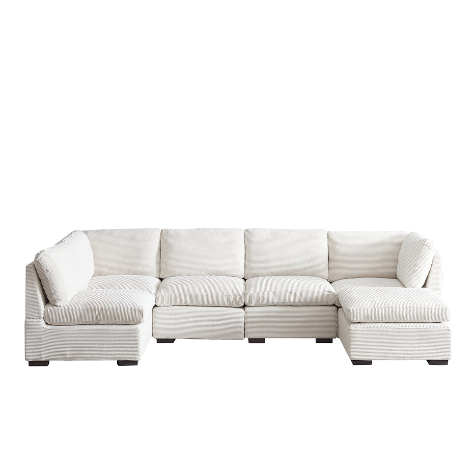 Lily Corduroy Fabric Modular Sofa Set 6 Seater Beige