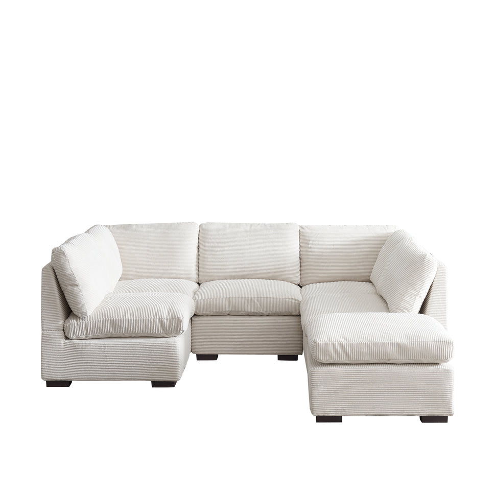 Lily Corduroy Fabric Modular Sofa Set 6 Seater Beige