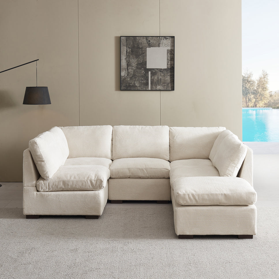 Lily Corduroy Fabric Modular Sofa Set 6 Seater Beige