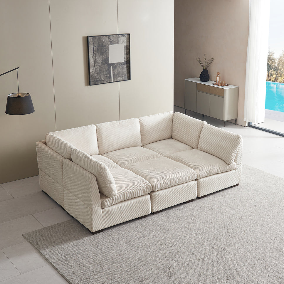 Lily Corduroy Fabric Modular Sofa Set 6 Seater Beige