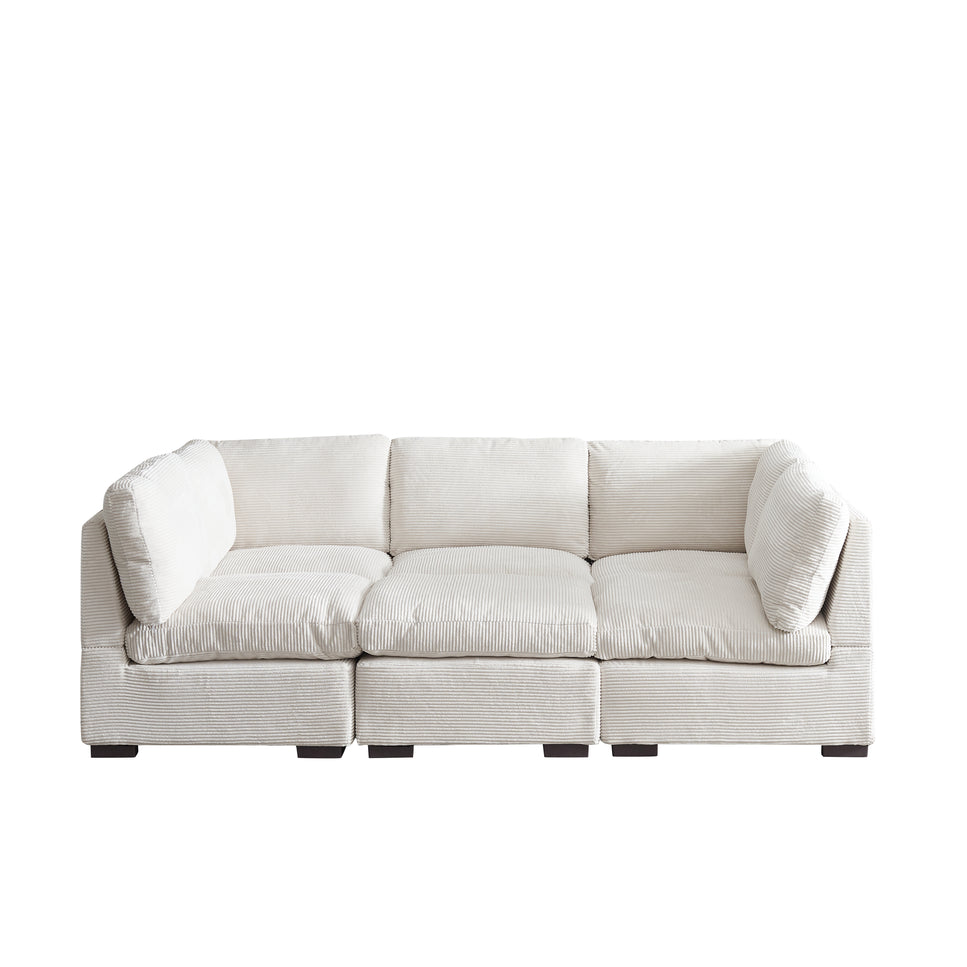 Lily Corduroy Fabric Modular Sofa Set 6 Seater Beige
