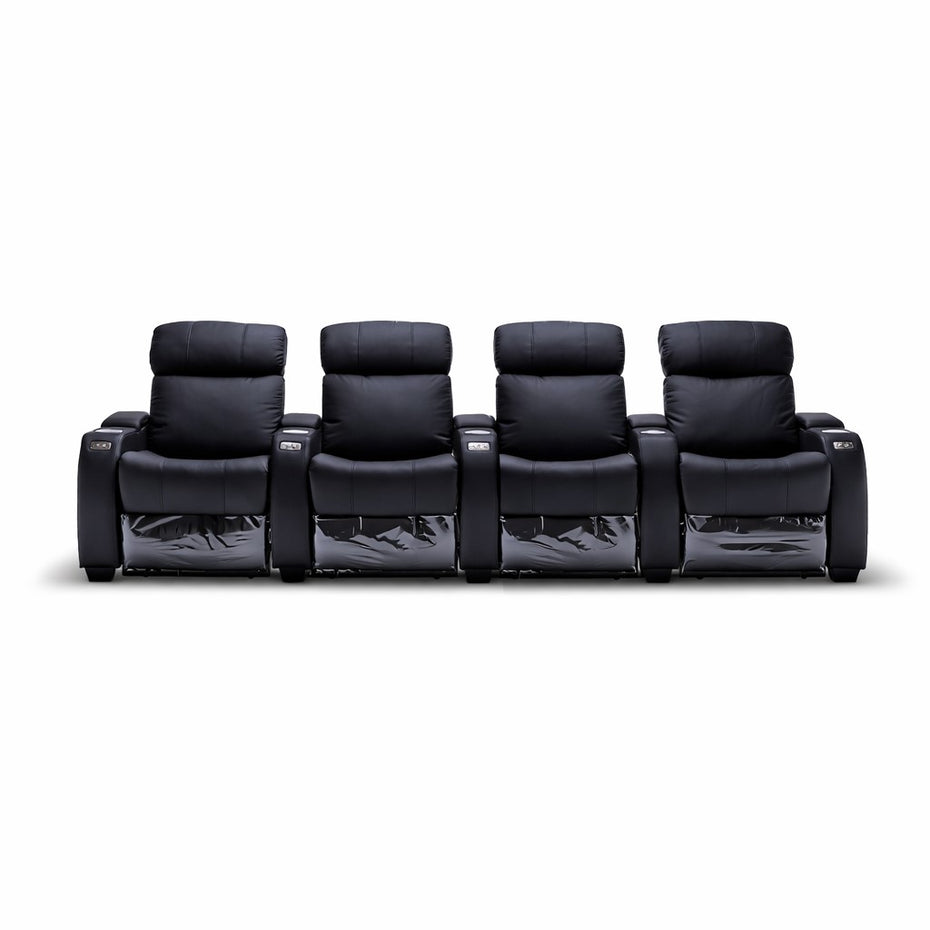 Anna Black Genuine Leather Electric Recliner 4 Seater