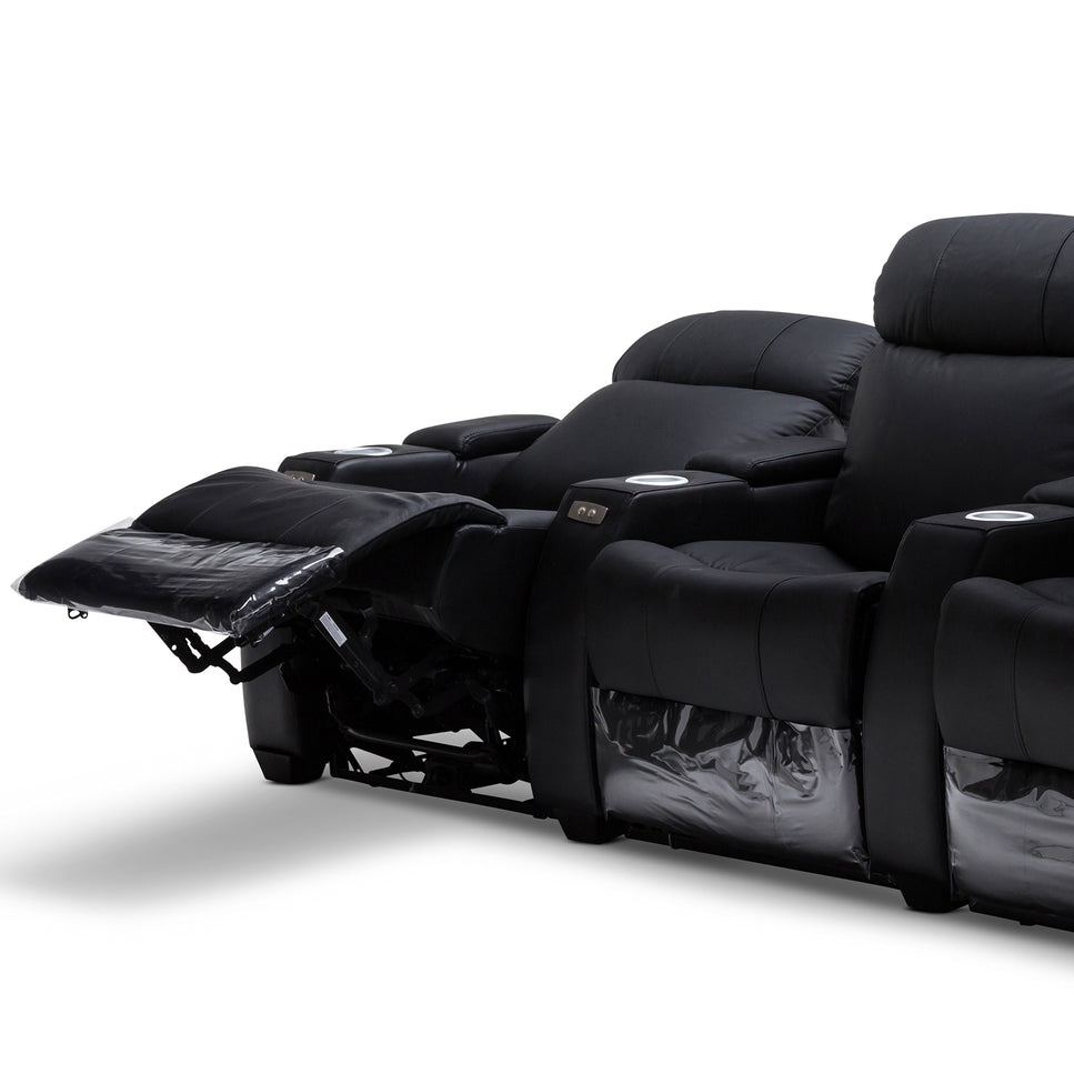 Anna Black Genuine Leather Electric Recliner 4 Seater