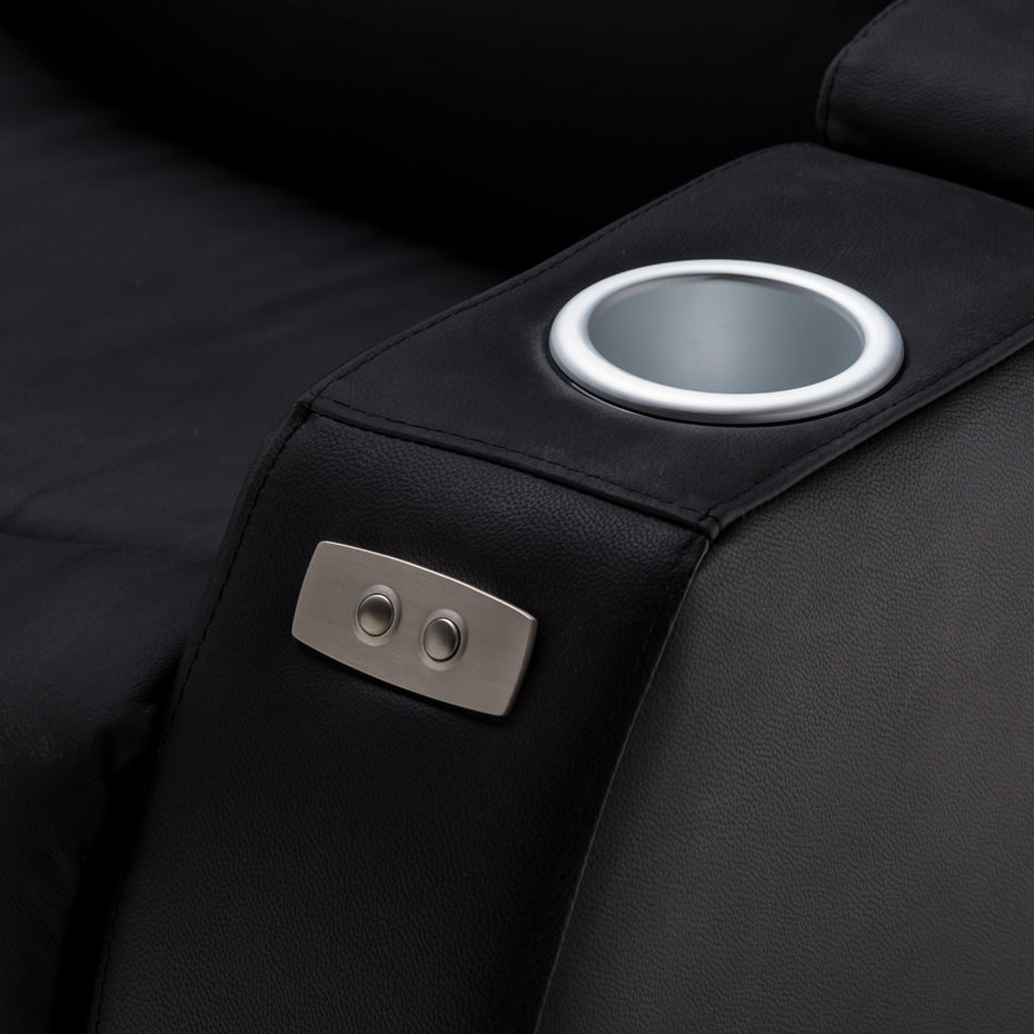 Anna Black Genuine Leather Electric Recliner 4 Seater