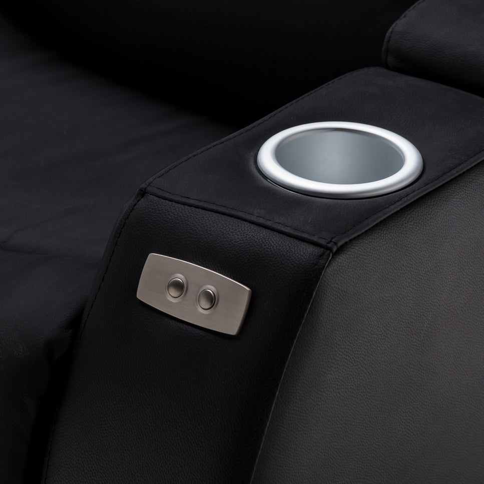 Anna Black Genuine Leather Electric Recliner 4 Seater