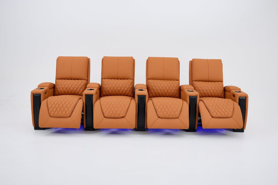 Alexandra Luxury Home Theatre Electric Recliner 4 Seater Orange
