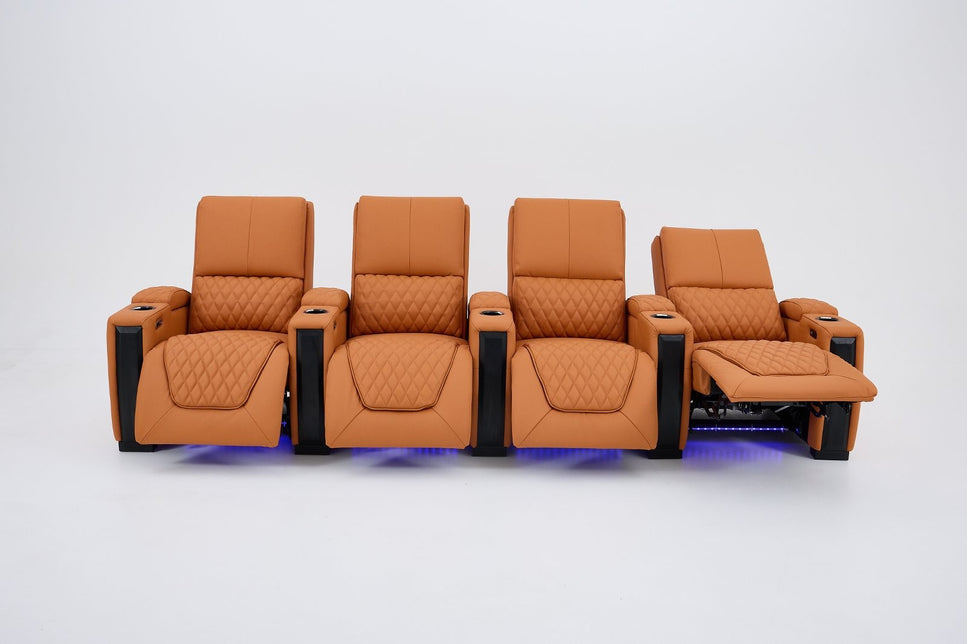 Alexandra Luxury Home Theatre Electric Recliner 4 Seater Orange