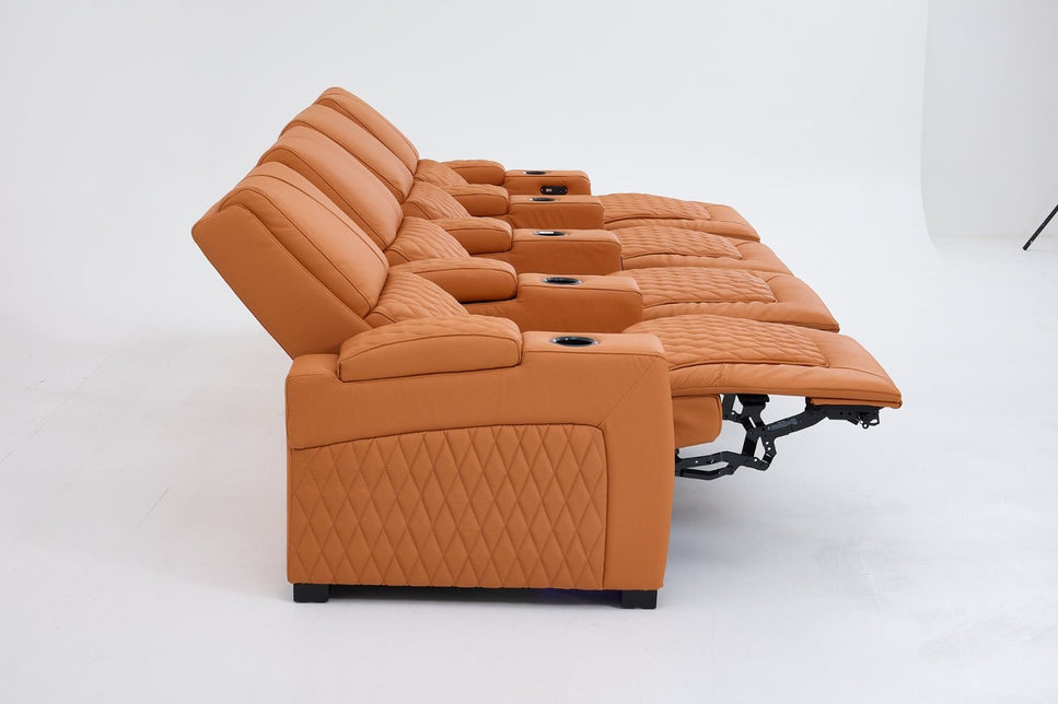Alexandra Luxury Home Theatre Electric Recliner 4 Seater Orange